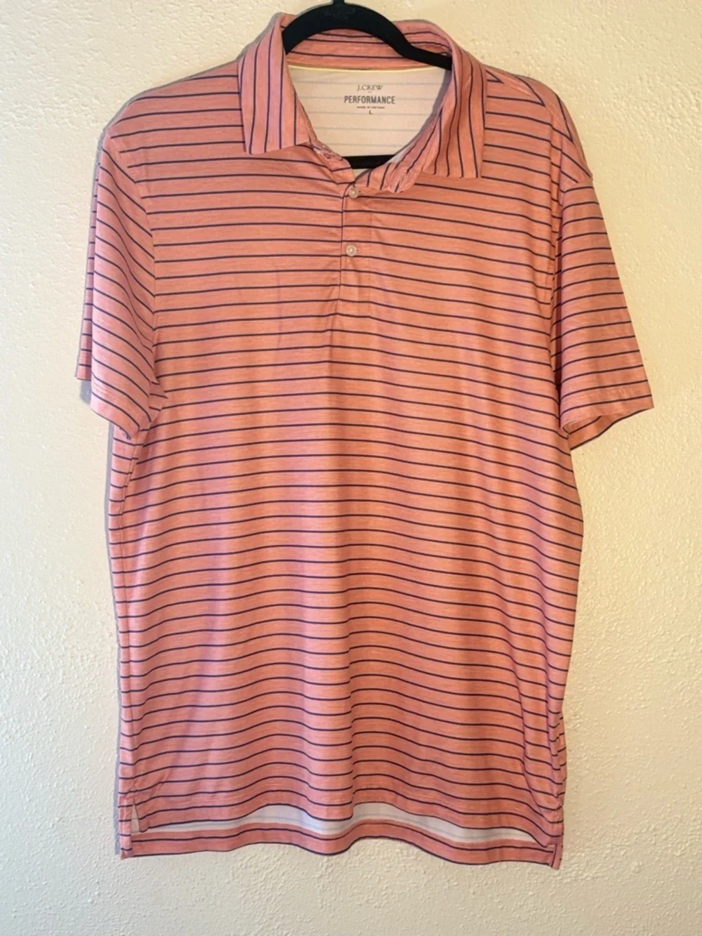 J.Crew Performance Pink & Blue Striped Short Sleeve Polo Shirt Men’s Size L